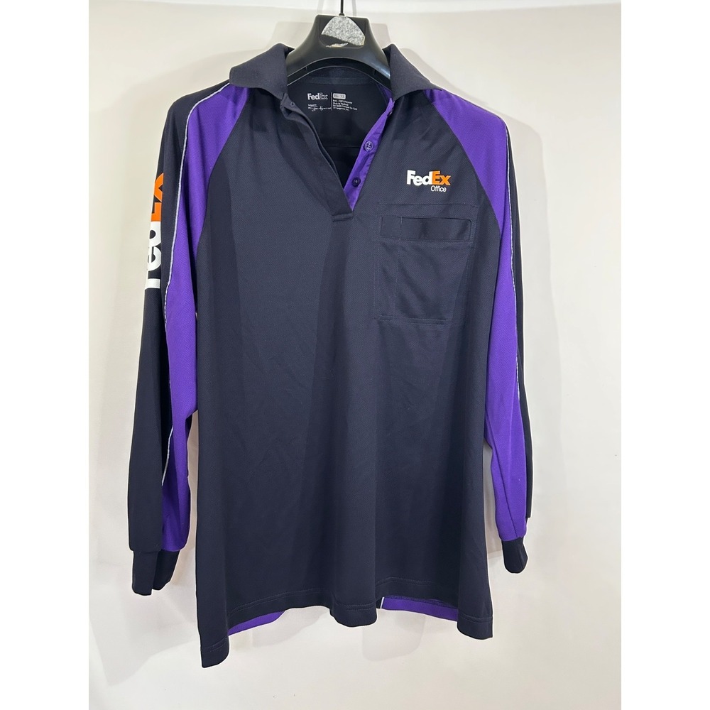 FedEx Ground Polo Shirt Men's Sz XL Black Purple Long Sleeve Workwear Uniform